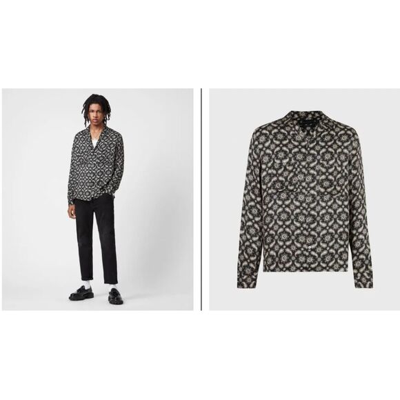 Mens AllSaints Mitte Long Sleeve Paisley Shirt Relaxed Fit Size Large - Picture 1 of 12